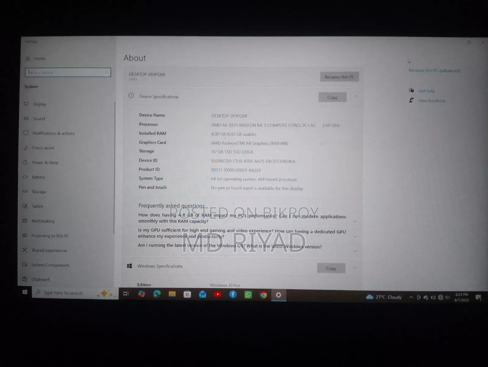 Laptop Lenovo IdeaPad S145-15 8GB RAM AMD A6 Processor 128GB SSD