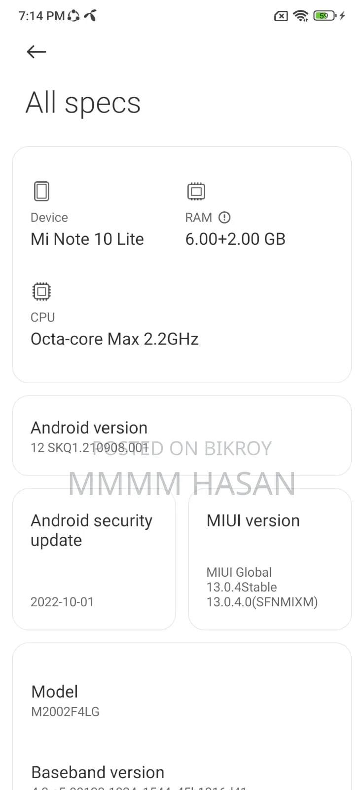 Xiaomi Mi Note 10 Lite 128 GB White