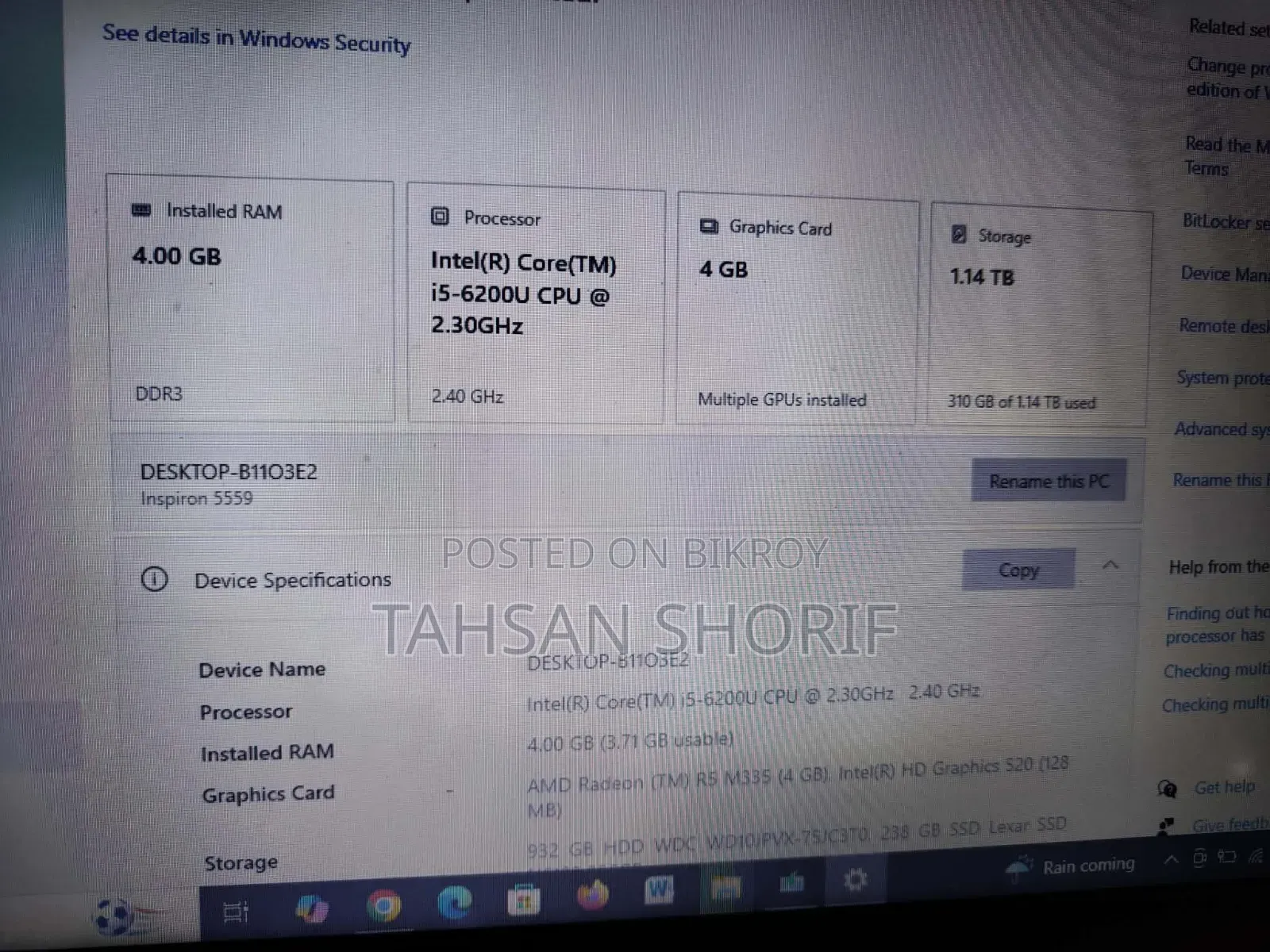 Laptop Dell Inspiron 5559 4GB Intel Core I5 HDD+SSD 1T
