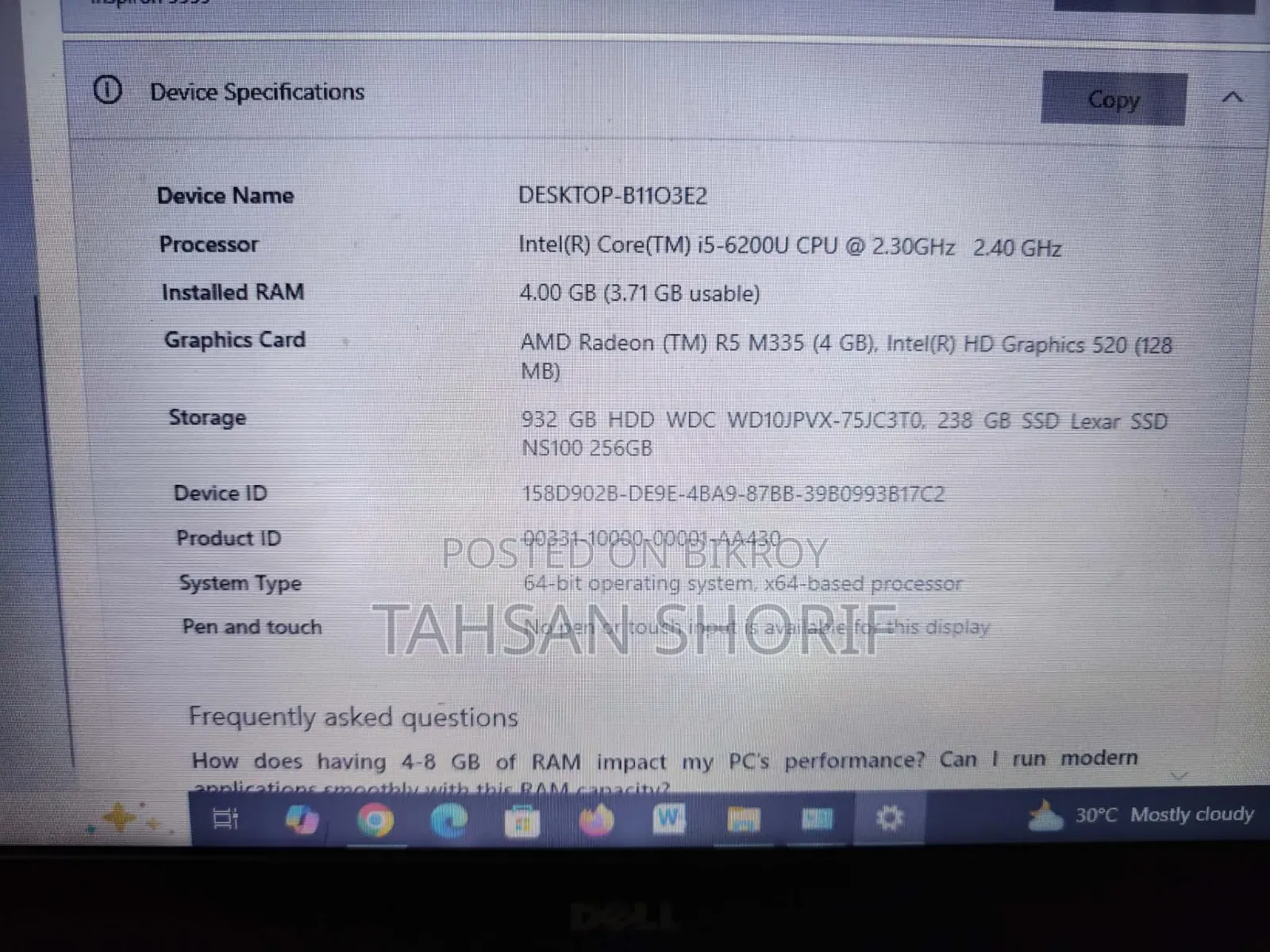 Laptop Dell Inspiron 5559 4GB Intel Core I5 HDD+SSD 1T