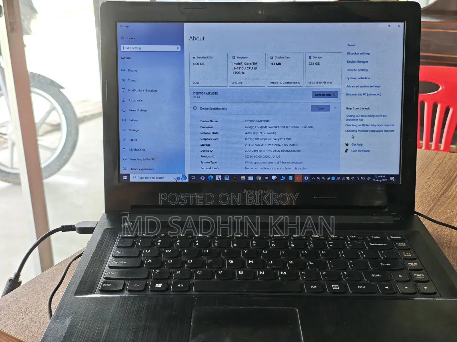 Laptop Lenovo Ideapad 3 4GB Intel Core i5 SSD 250GB