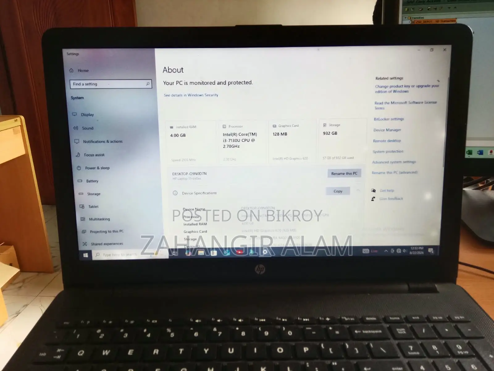 Laptop HP 15 4GB Intel Core I3 SSD 128GB