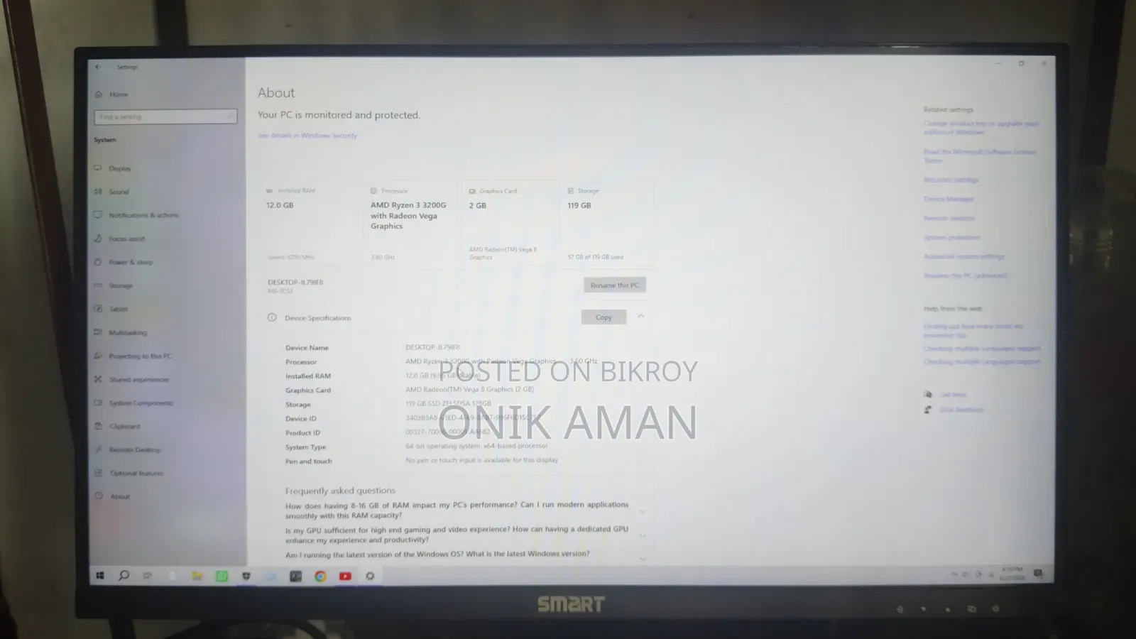 Desktop Computer 12GB AMD Ryzen 3 SSD 128GB
