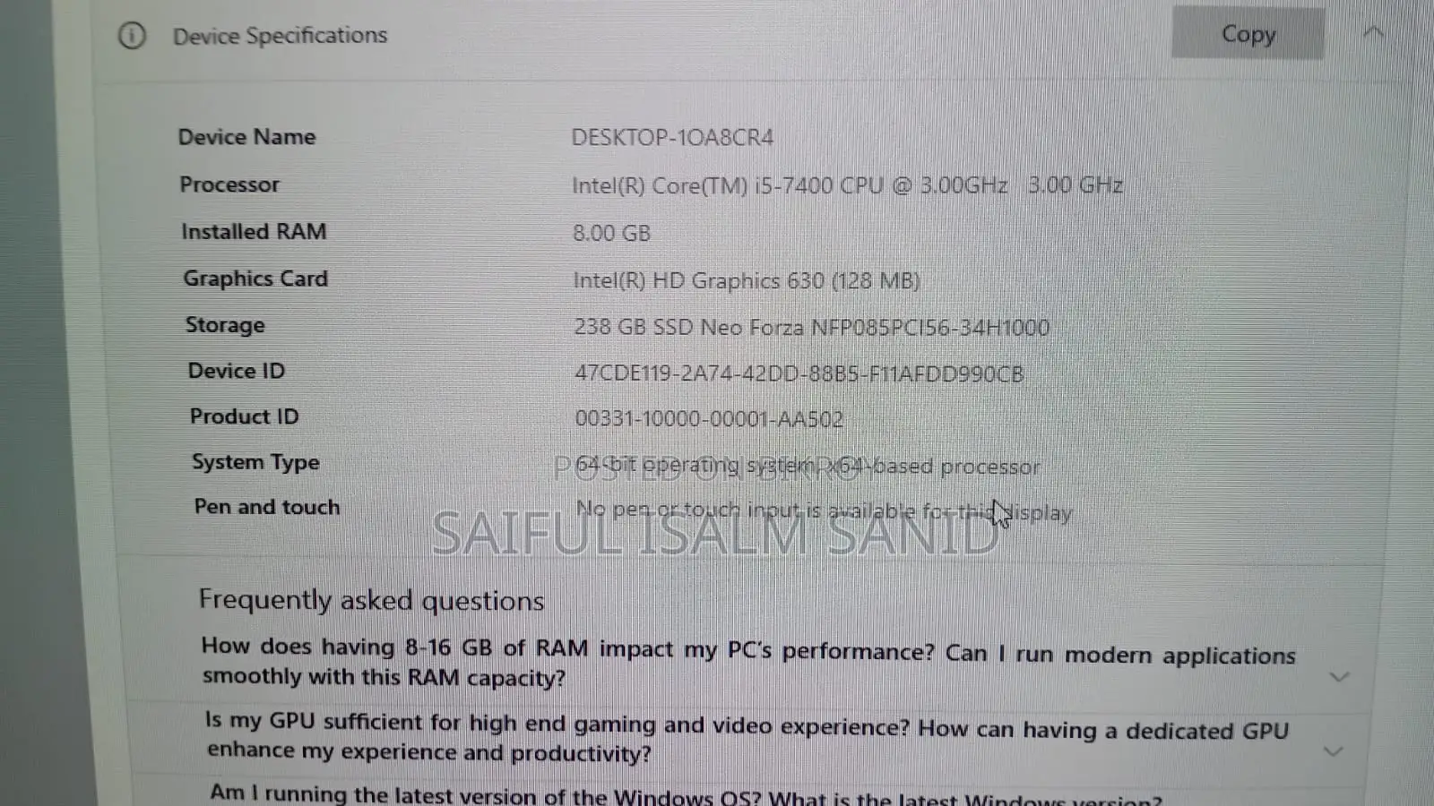 Desktop Computer 8GB Intel Core i5 SSD 256GB