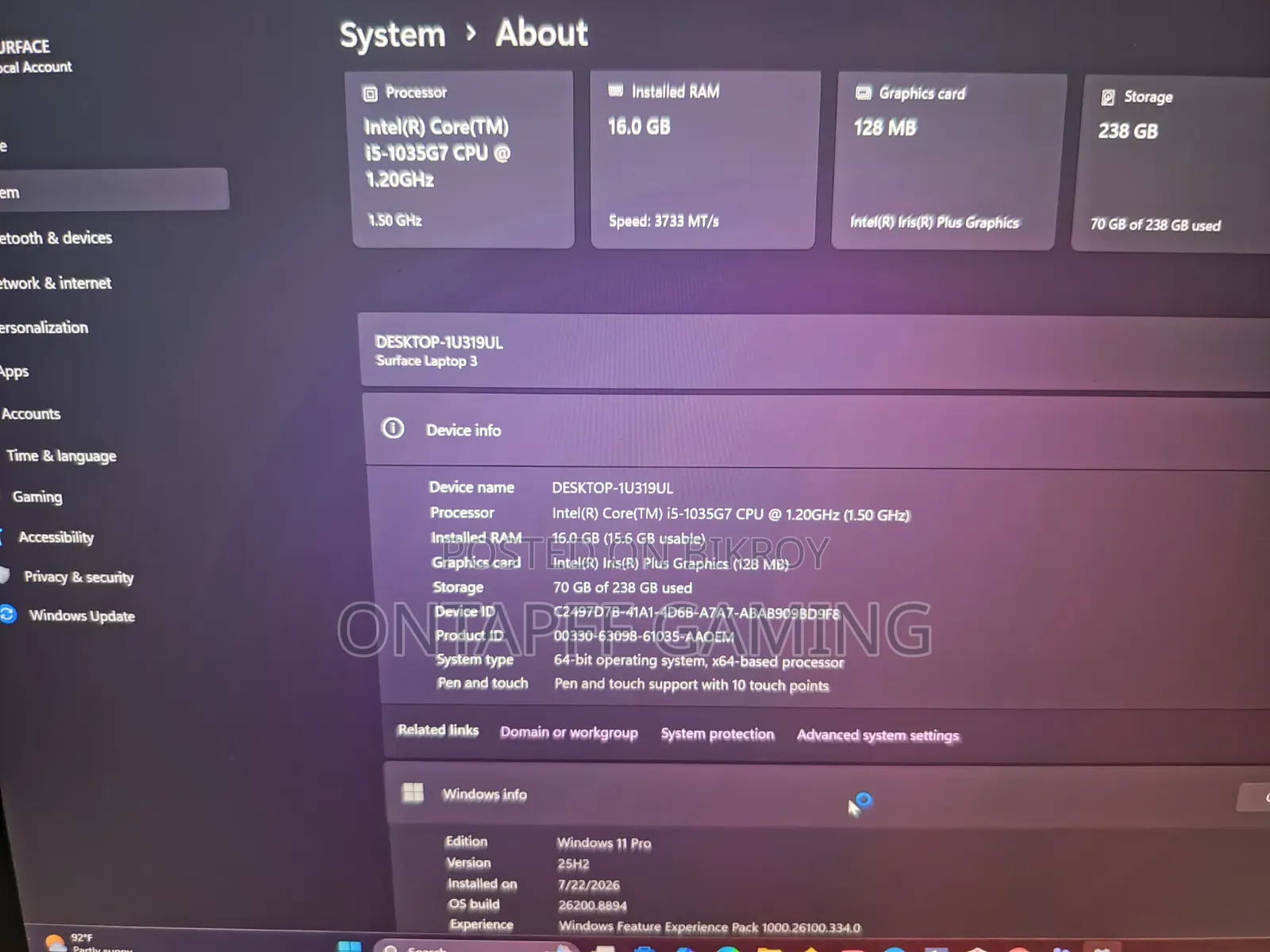 Laptop Microsoft Surface Laptop 3 16GB Intel Core I5 SSD 256GB