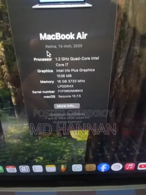 New Laptop Apple MacBook Air 2020 16GB Intel Core Ultra 7 SSD 256GB