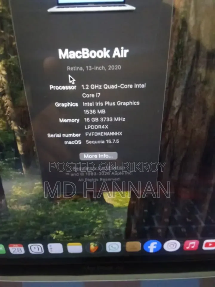 New Laptop Apple MacBook Air 2020 16GB Intel Core Ultra 7 SSD 256GB