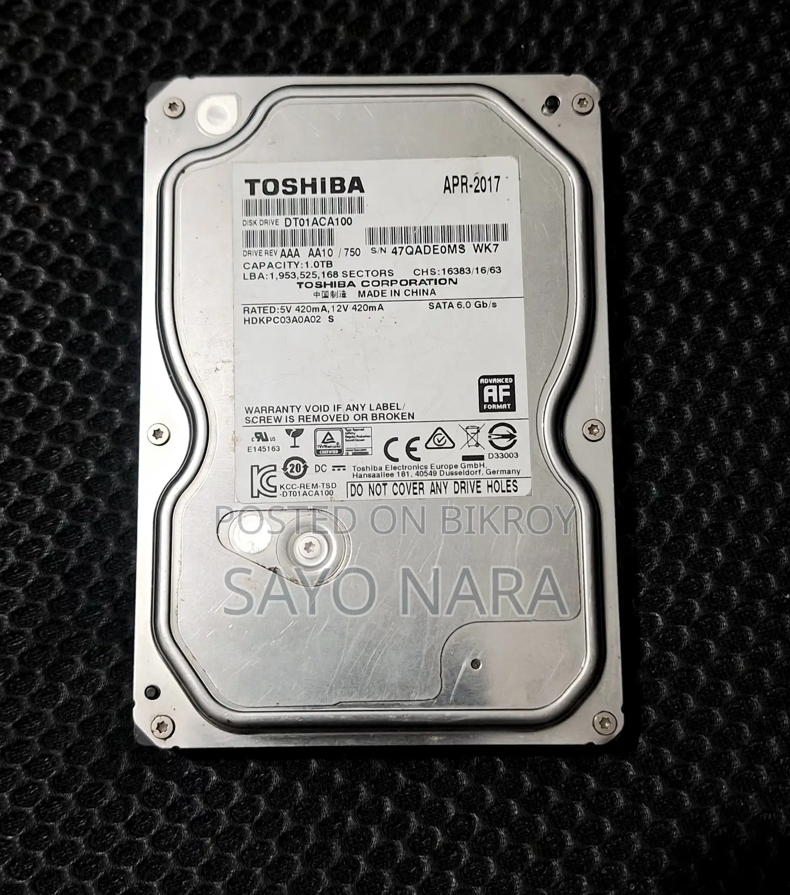 বিক্রির জন্য তোশিবা ১টিবি এইচডিডি