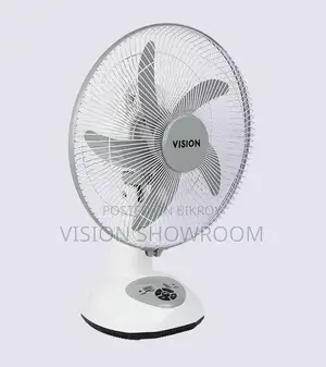VISION Rechargeable Table Fan 14'' White With USB Charger