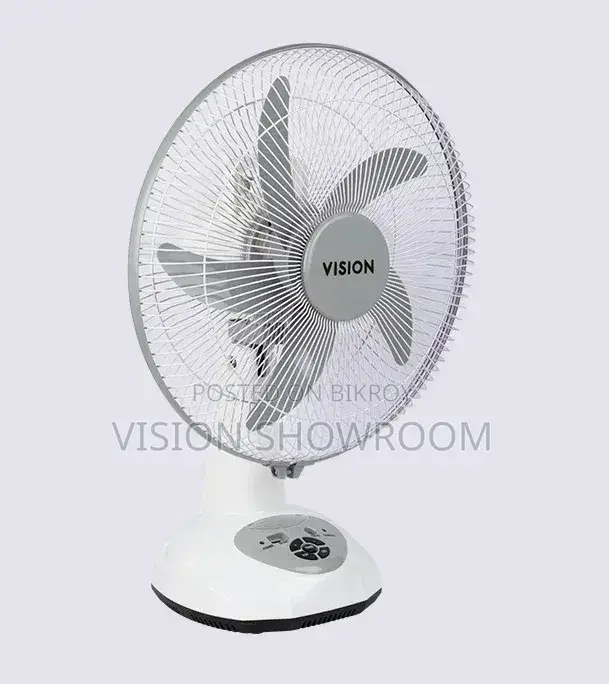 VISION Rechargeable Table Fan 14'' White With USB Charger