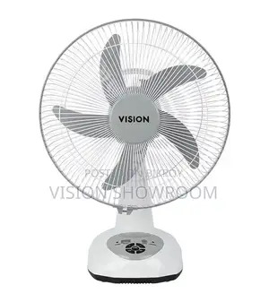 VISION Rechargeable Table Fan 14'' White With USB Charger