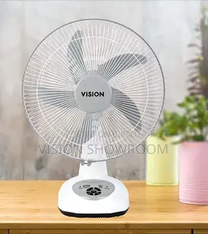 VISION Rechargeable Table Fan 14'' White With USB Charger