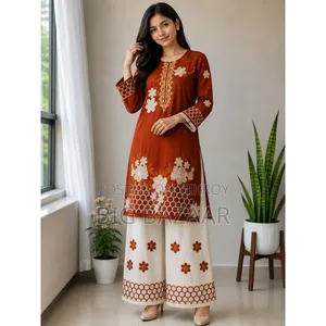 পিওর সুতি এমব্রয়ডারি কুর্তি ও পালাজো সেট