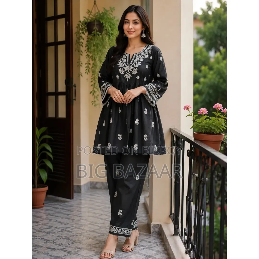 Pure Cotton Floral Embroidered 2-Piece Set