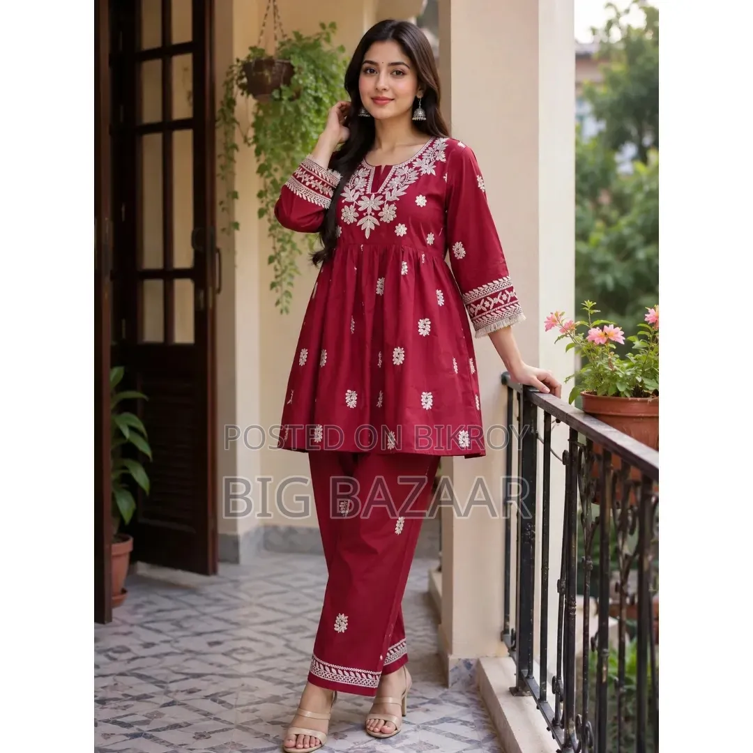 Pure Cotton Floral Embroidered 2-Piece Set