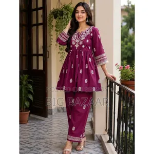 Pure Cotton Floral Embroidered 2-Piece Set