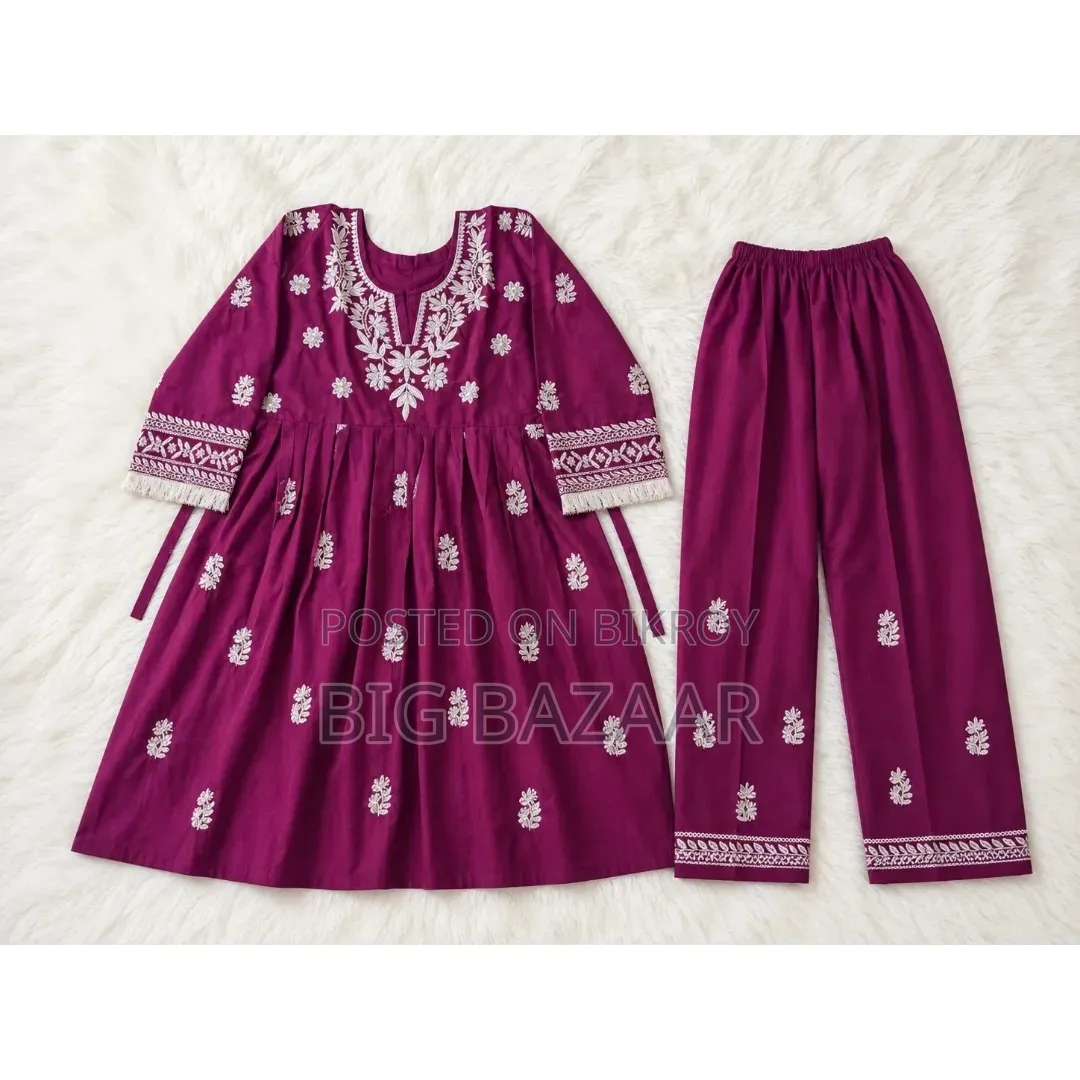 Pure Cotton Floral Embroidered 2-Piece Set
