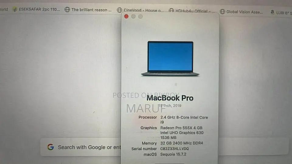 Laptop Apple MacBook 2019 32GB Intel Core I9 SSD 500GB