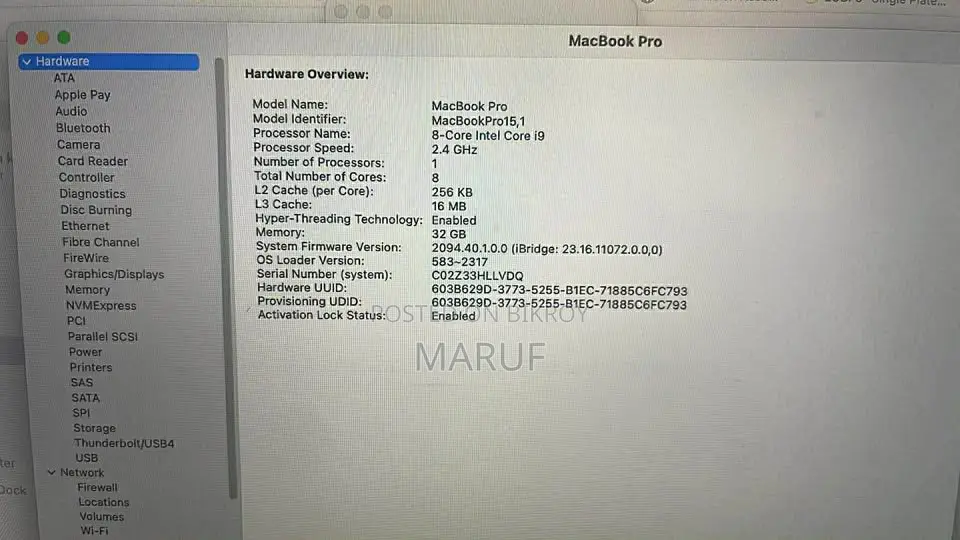 Laptop Apple MacBook 2019 32GB Intel Core I9 SSD 500GB