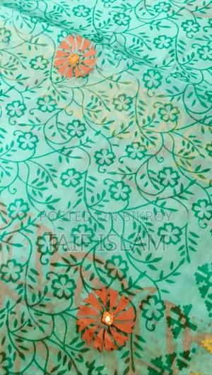 প্রিমিয়াম স্কাই ব্লু সফট কটন হ্যান্ড এমব্রয়ডারি শাড়ি