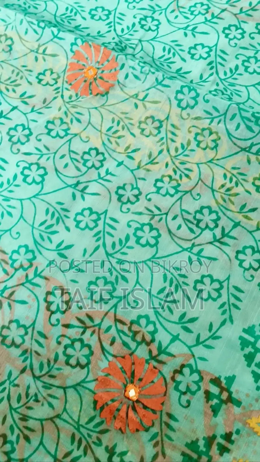 প্রিমিয়াম স্কাই ব্লু সফট কটন হ্যান্ড এমব্রয়ডারি শাড়ি