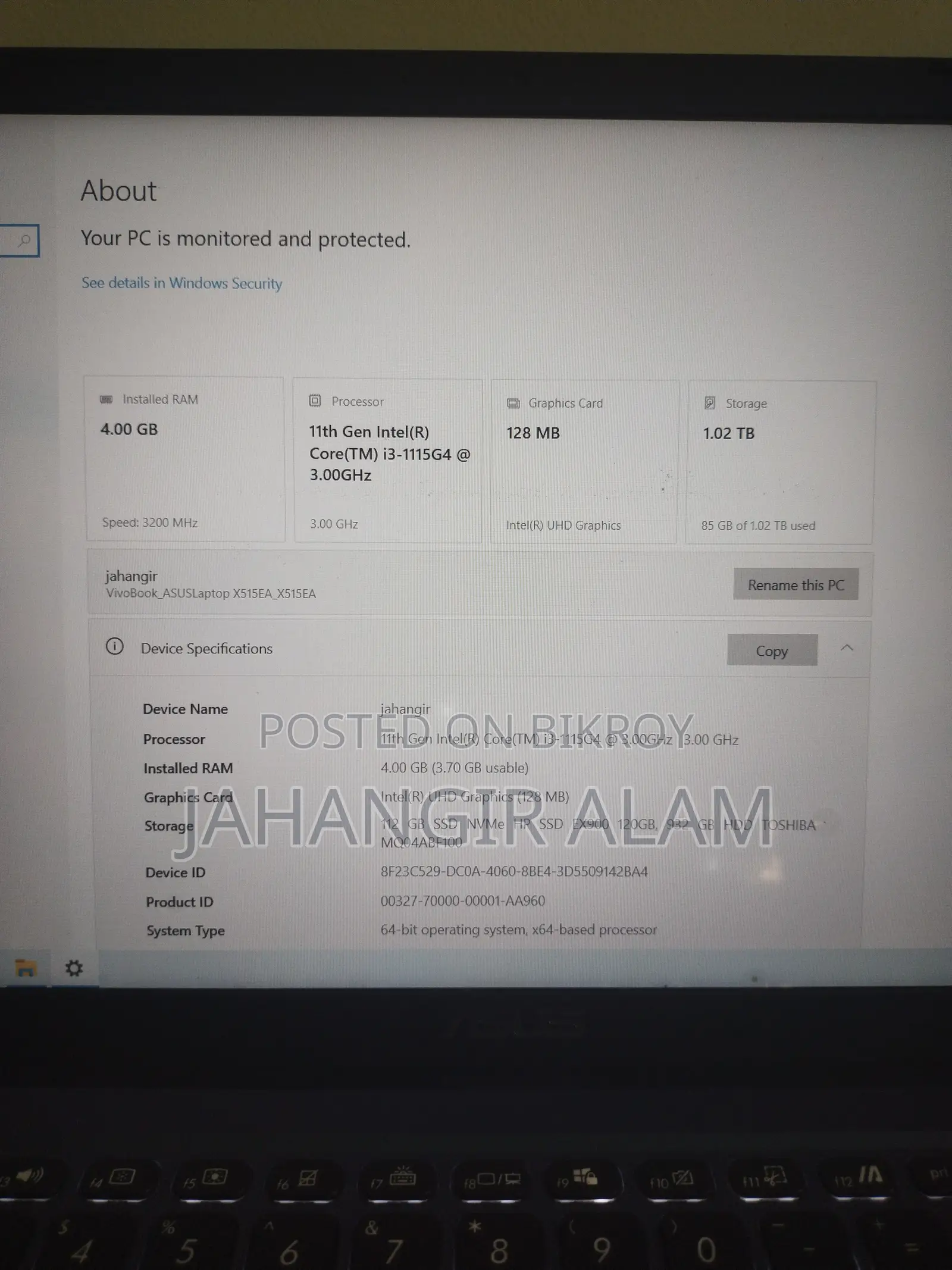 ASUS Laptop 4GB RAM Intel Core i3 Processor 1 Terabyte Hard Disk Drive and Solid State Drive