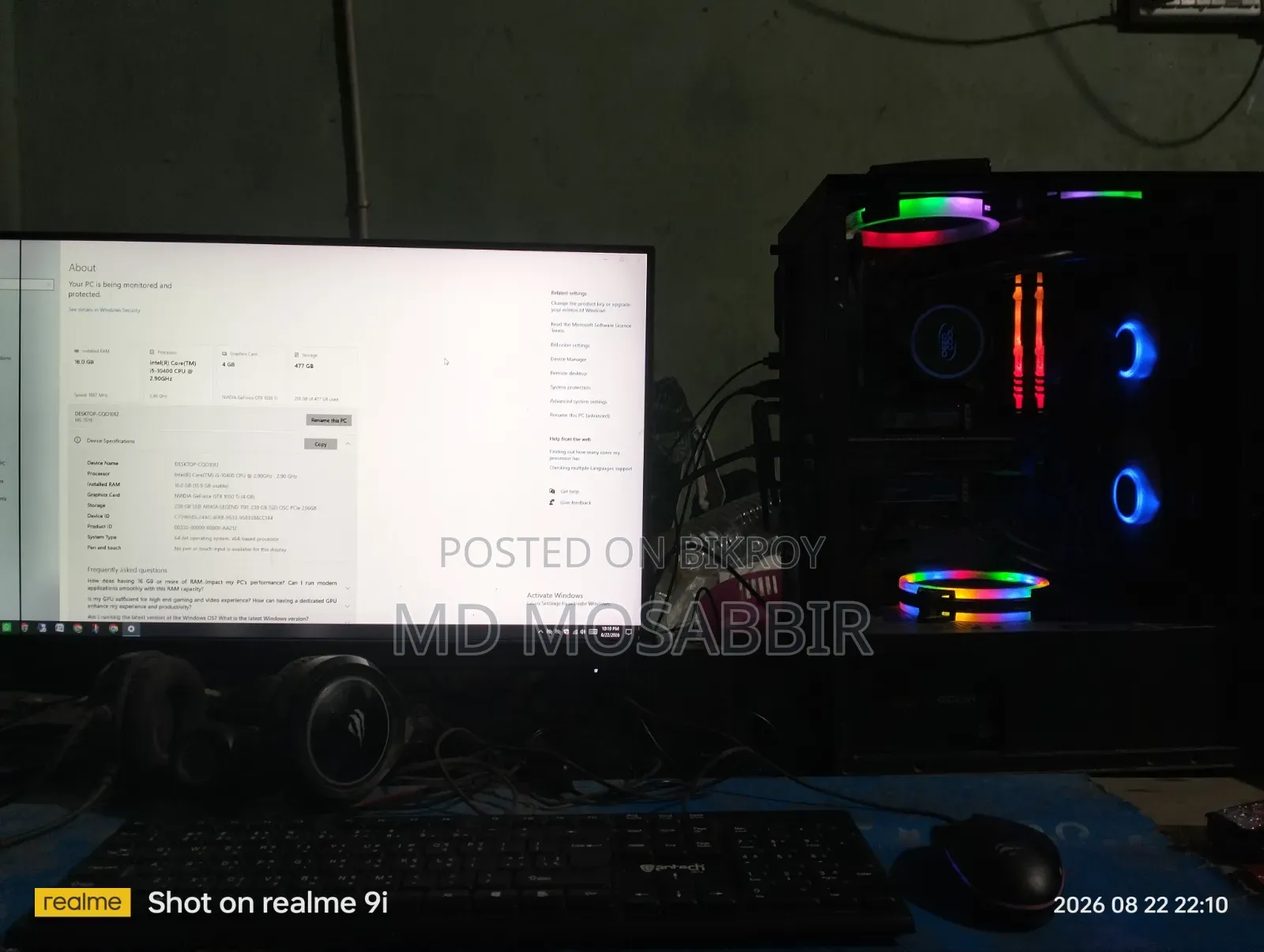 Desktop Computer Gigabyte 16GB Intel Core I5 SSD 256GB