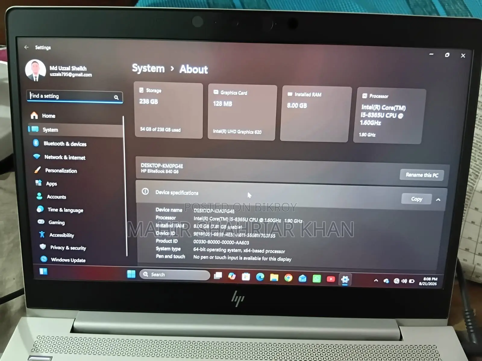 Laptop HP EliteBook 840 G5 8GB Intel Core I5 SSD 256GB