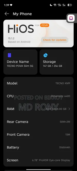 Tecno Pova Slim 5G 256 GB White