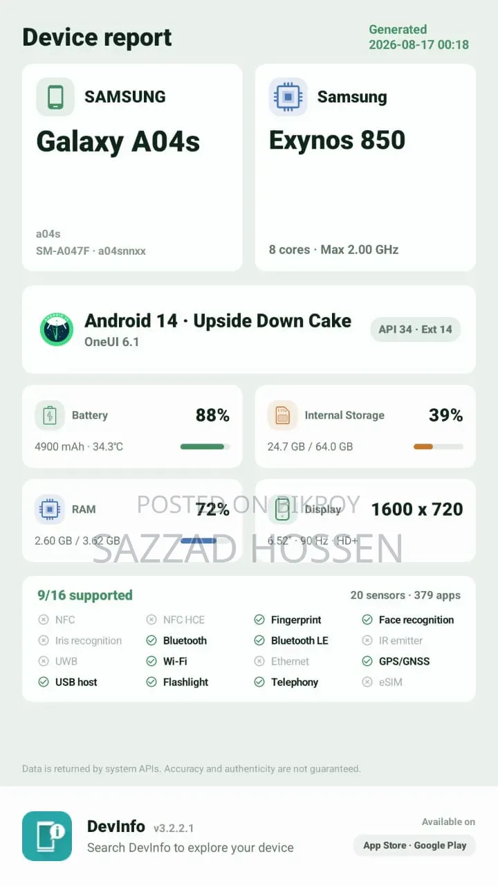 স্যামসাং গ্যালাক্সি এ০৪এস ৬৪ জিবি