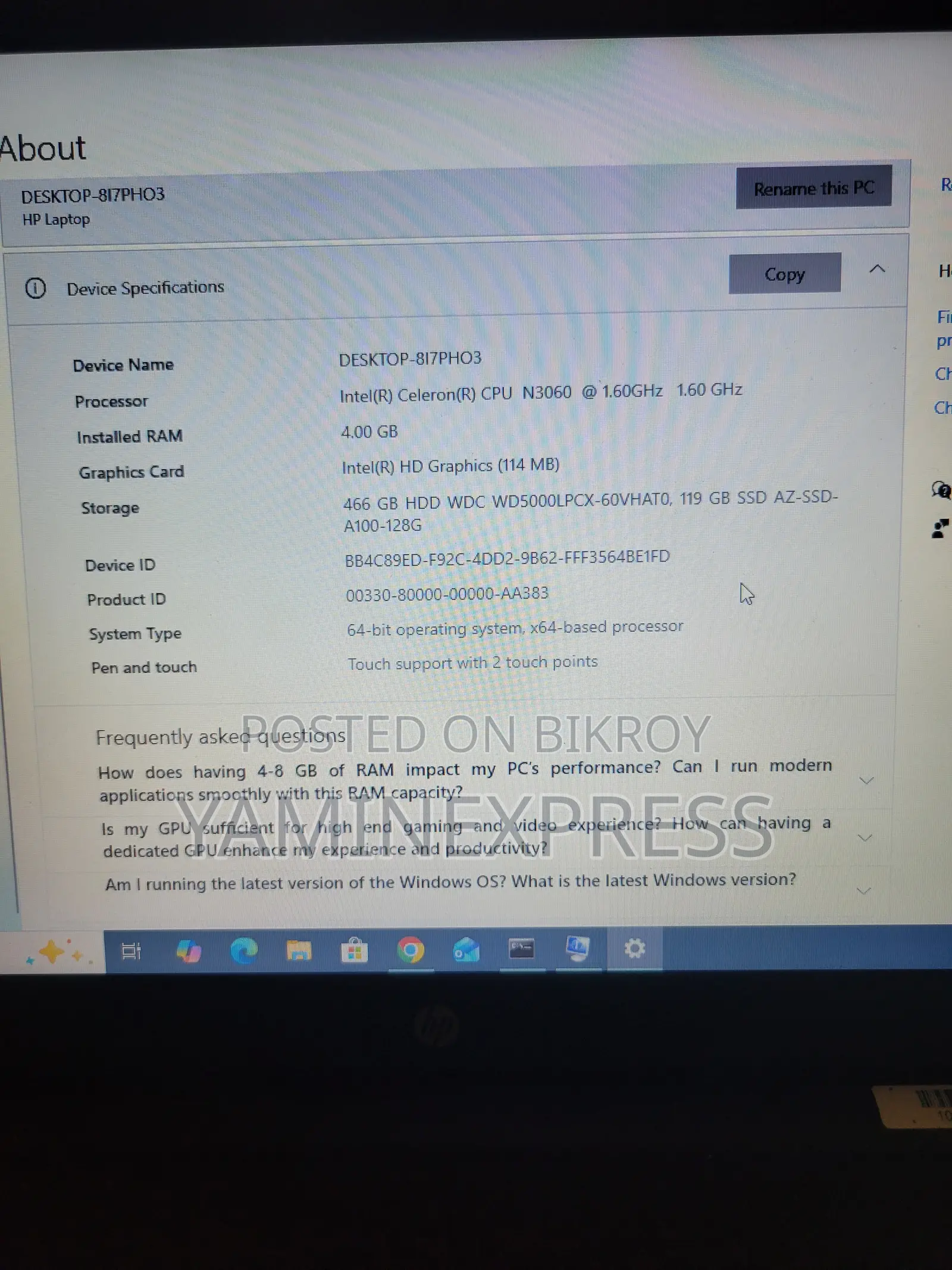 Laptop HP 15 4GB Intel Celeron HDD+SSD 512GB