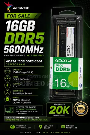 DDR5 16GB RAM 5600MHz Full New