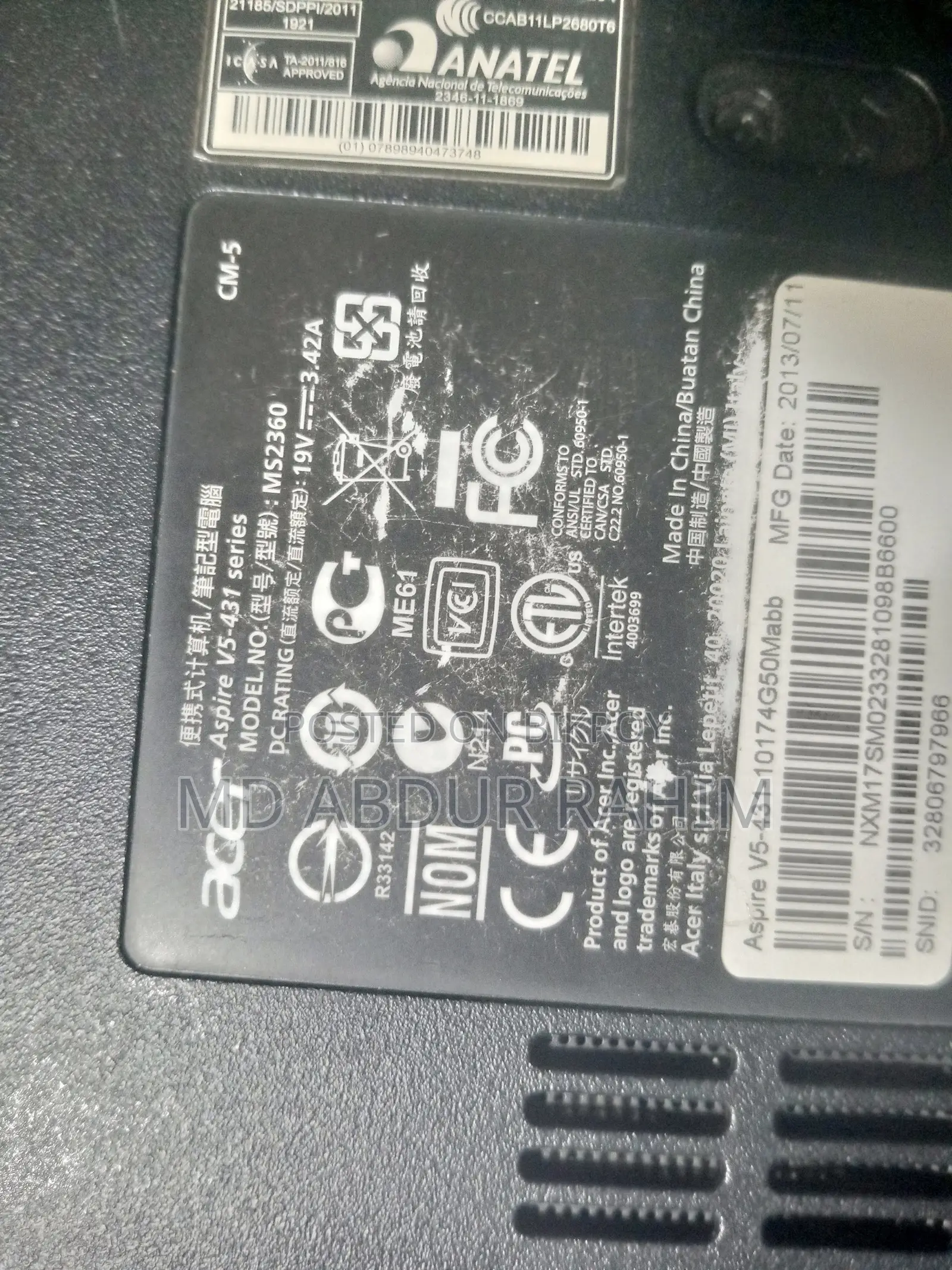 Laptop Acer 4GB Intel Core i5 HDD 1T