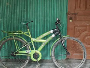Bicycle for human riding. Everything on the bicycle is completely alright.