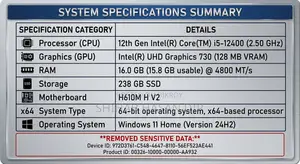 Gigabyte Desktop Computer Intel Core i5 16GB RAM 256GB SSD