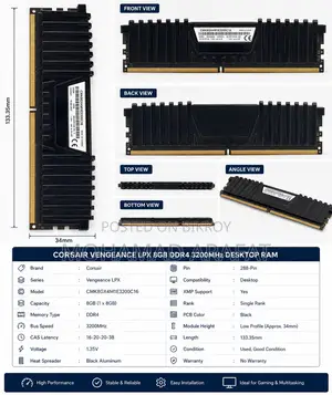 Corsair Vengeance LPX 8GB DDR4 3200MHz RAM | Desktop | Used