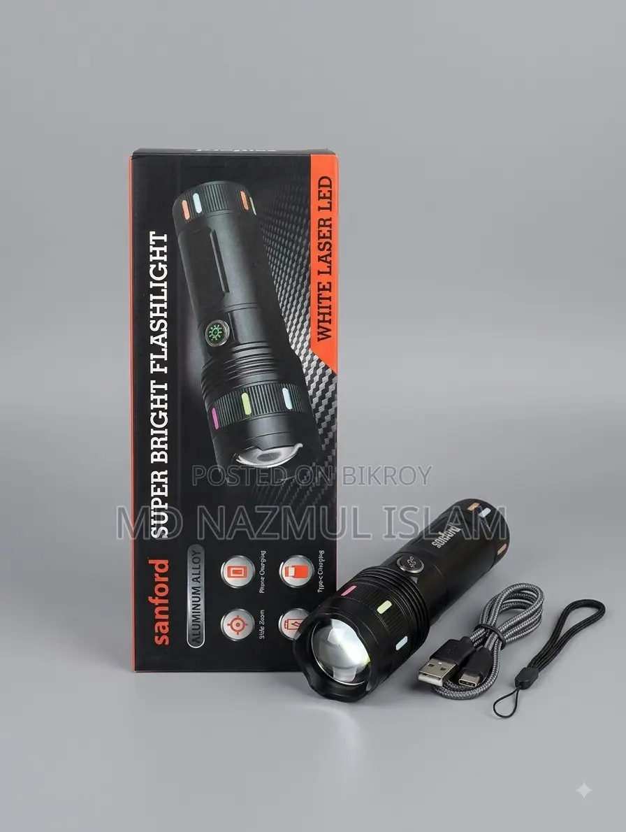 Sanford Super Bright White Laser LED Flashlight With Power Bank