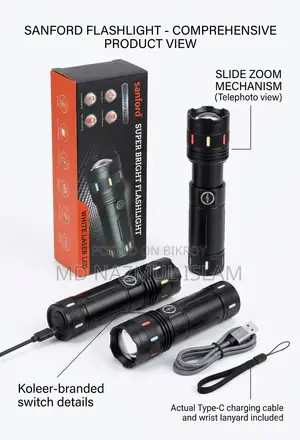 Sanford Super Bright White Laser LED Flashlight With Power Bank