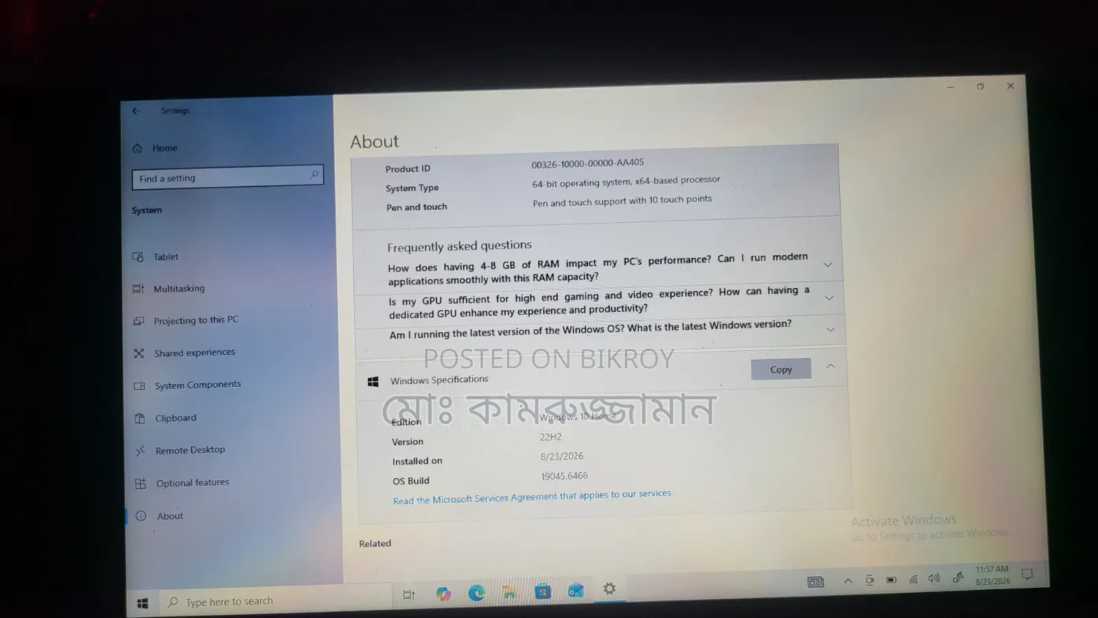 Laptop HP 4GB SSD 60GB