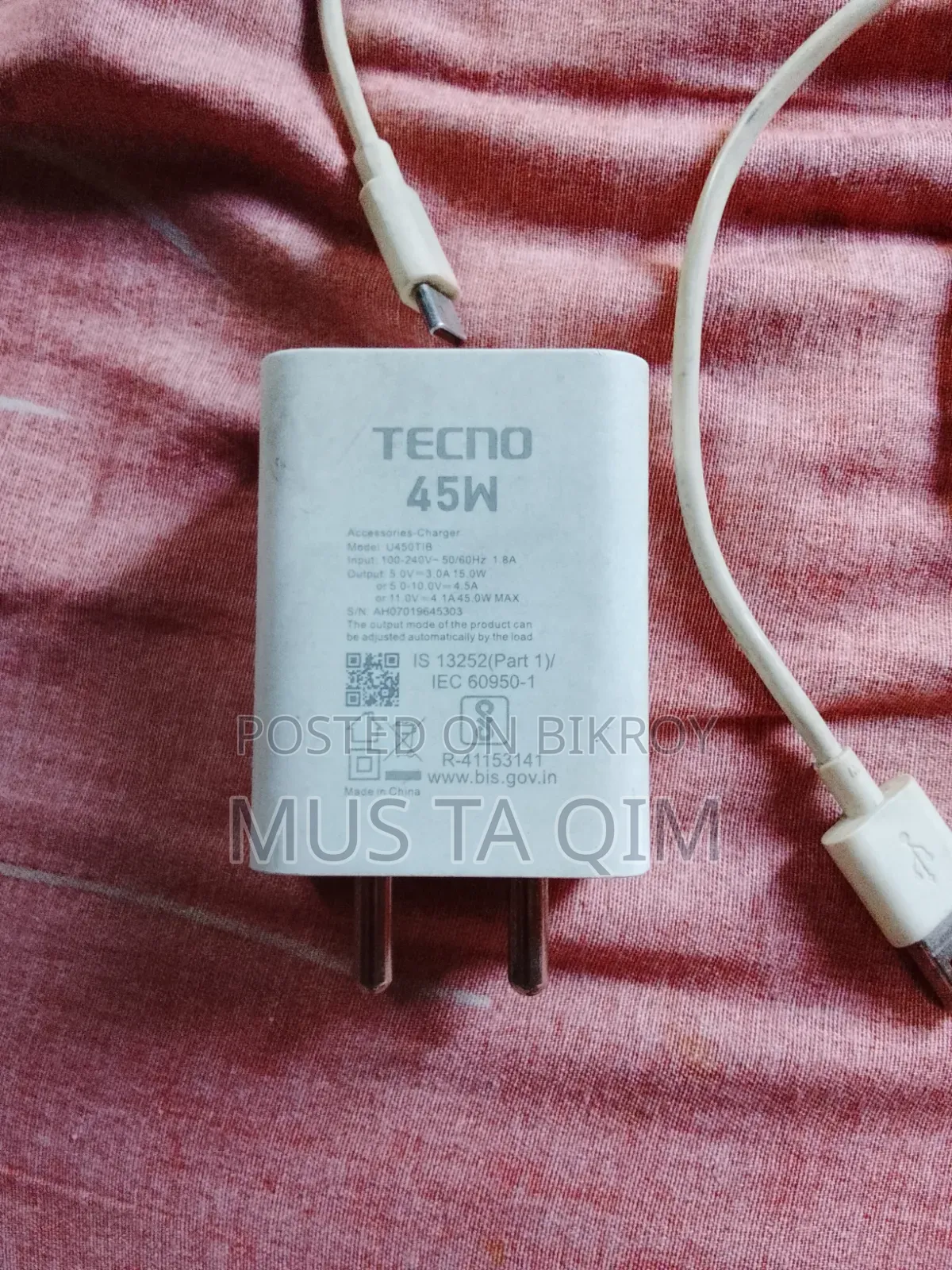 Tecno Camon 40 Pro Charger 45 Watt