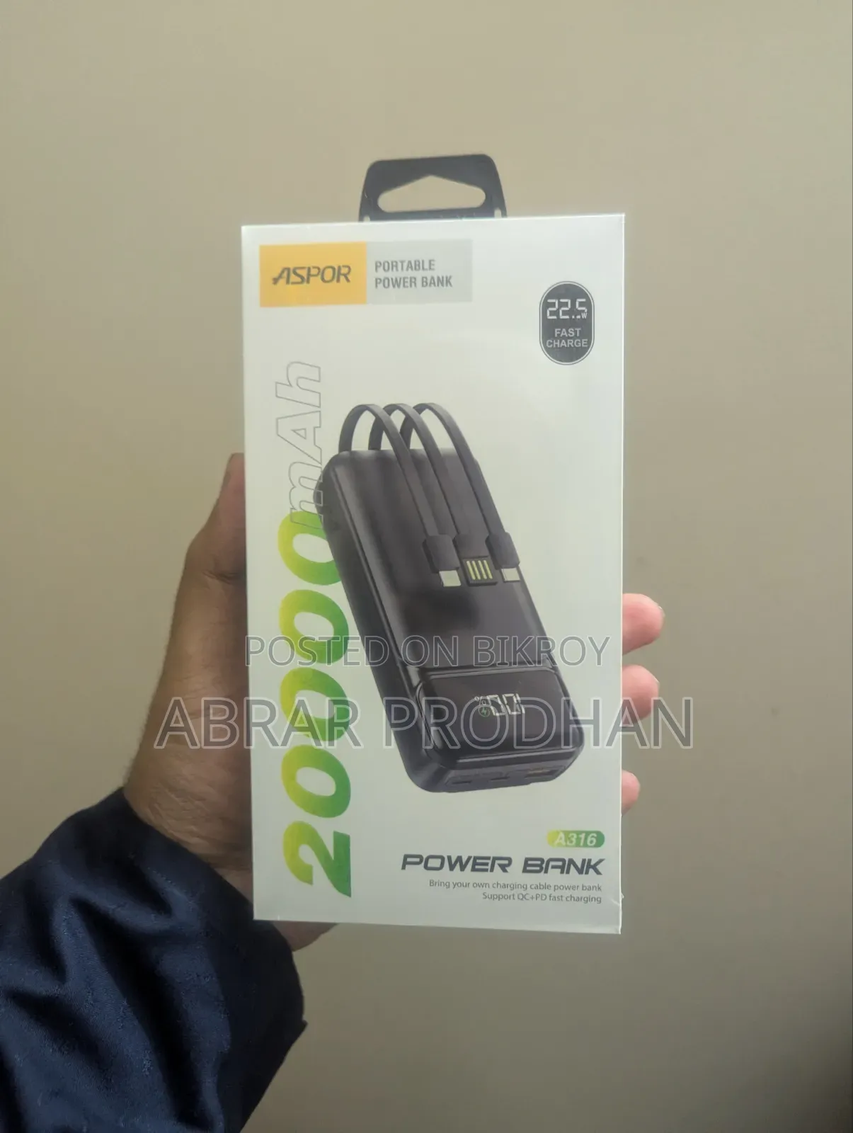 ASPOR A316 20000mAh Power Bank | 22.5W Fast Charging | Digital Display