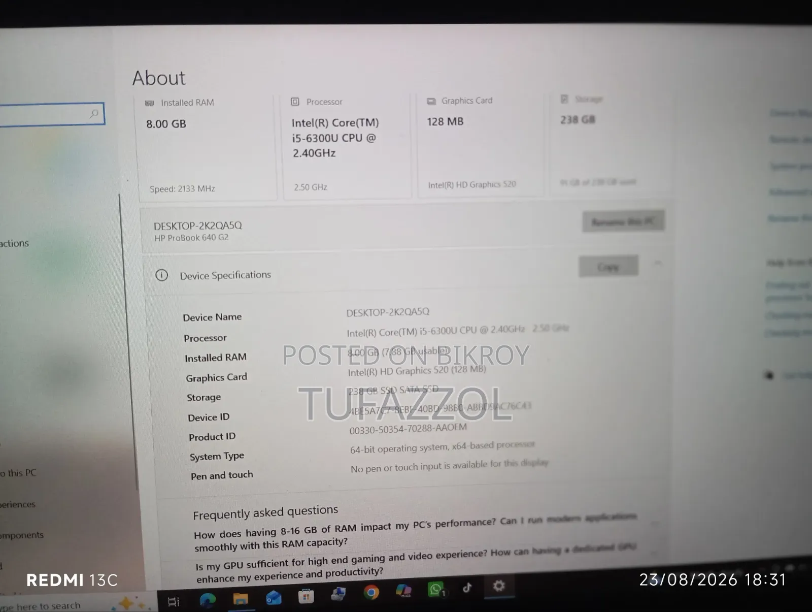 Laptop HP ProBook 640 G2 8GB Intel Core I5 SSD 256GB