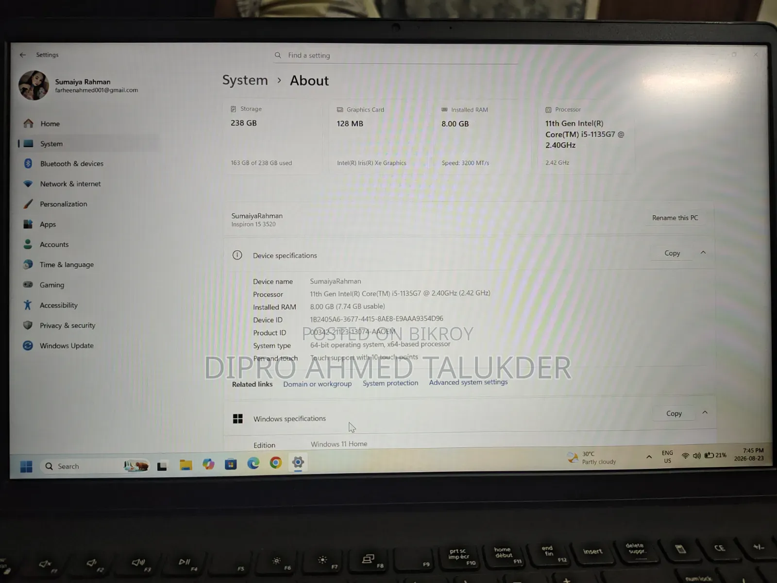 Laptop Dell Inspiron 15 3520 8GB Intel Core 5 HDD+SSD 256GB