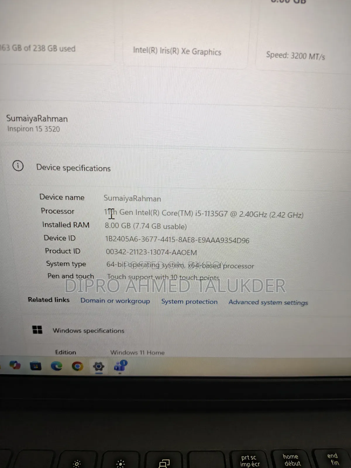 Laptop Dell Inspiron 15 3520 8GB Intel Core 5 HDD+SSD 256GB