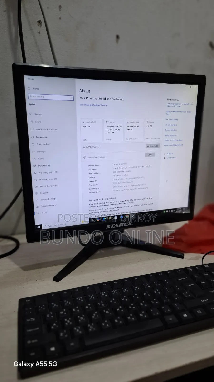 Desktop Computer 4GB Intel Core i3 SSD 128GB