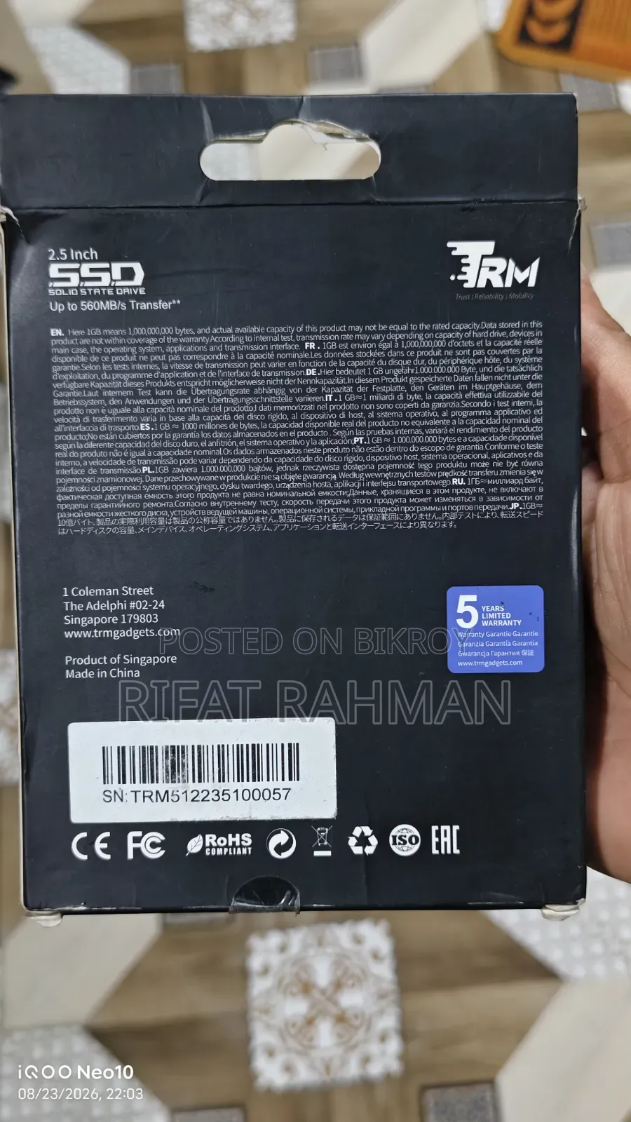 TRM S100 512GB SATA III SSD — ব্র্যান্ড নিউ / নতুনের মতো কন্ডিশন!