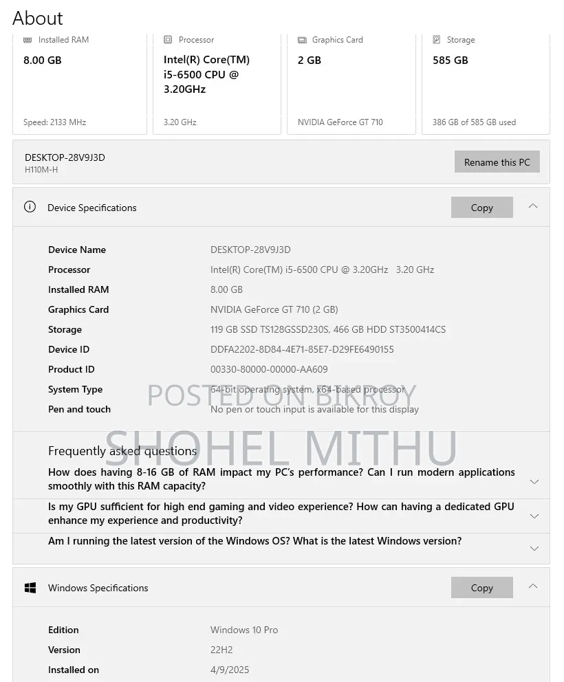 Gigabyte GA-H110MSTX-HD3-ZK 8GB Intel Core I5 HDD 512GB