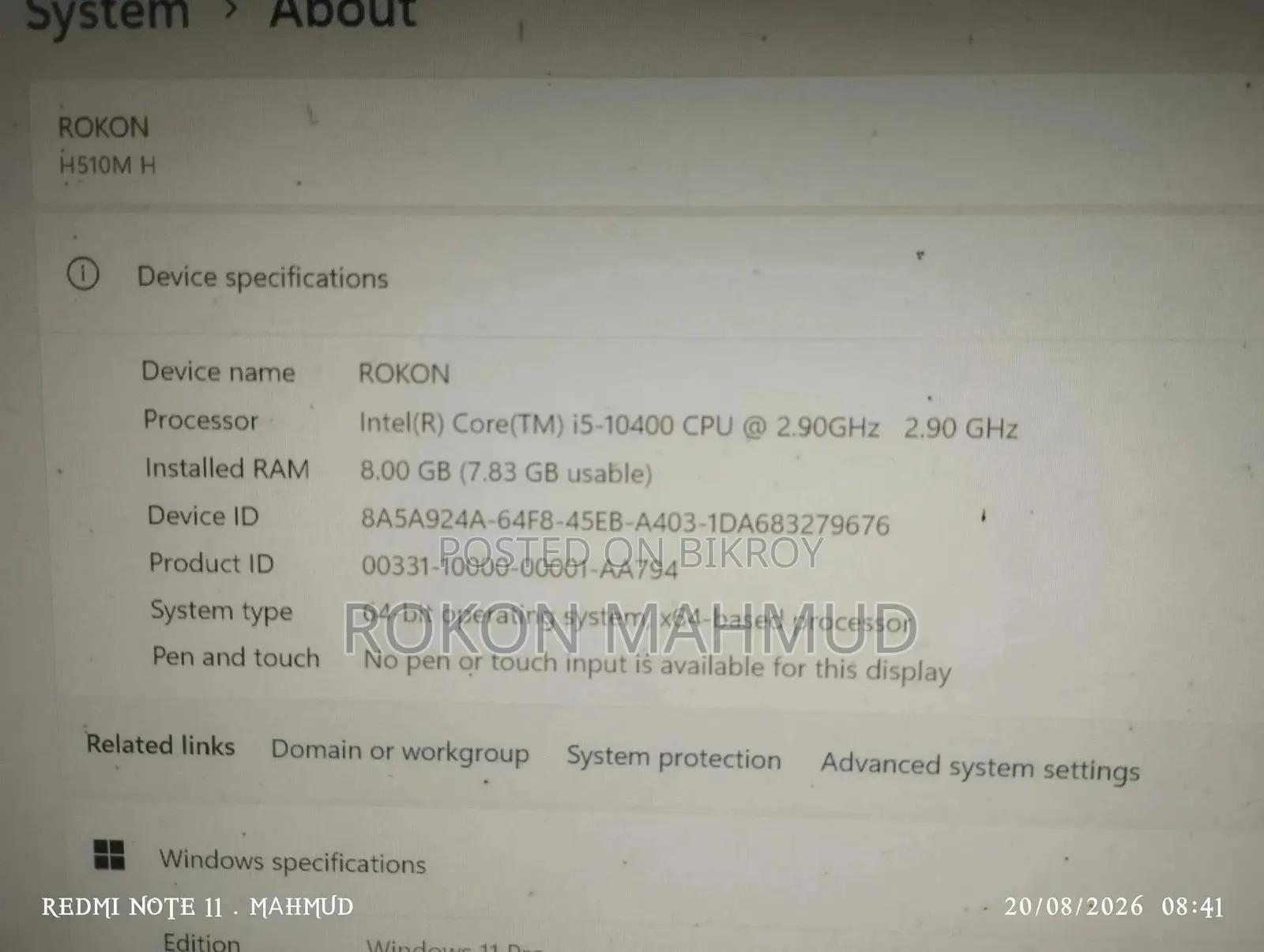 Desktop Computer 8GB Intel Core I5 SSD 256GB