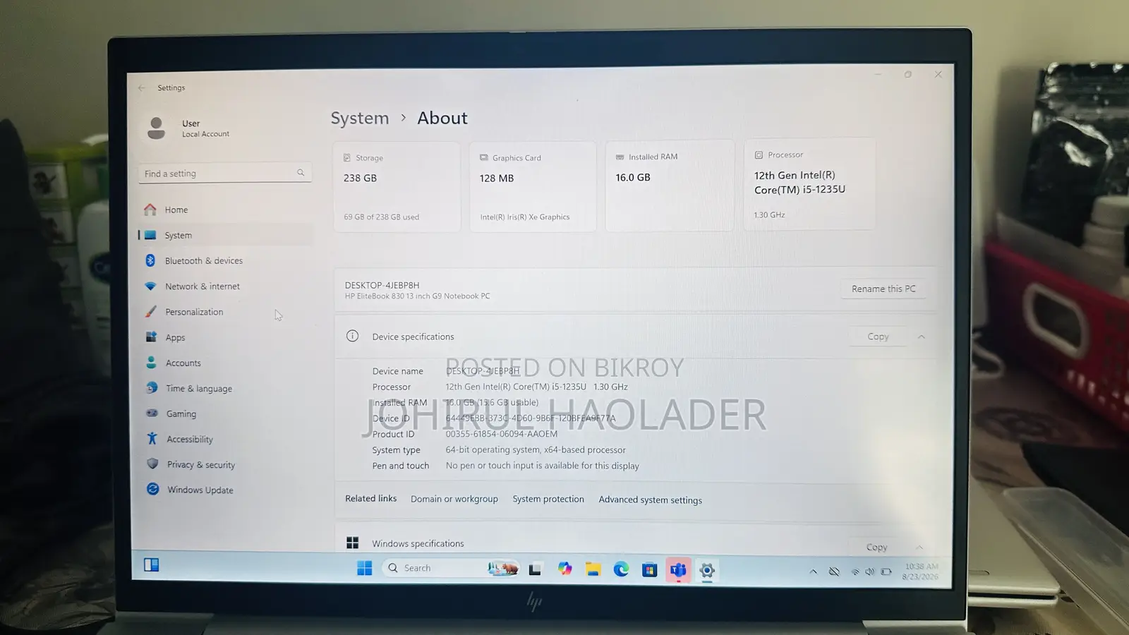 ল্যাপটপ HP EliteBook 830 G9 16GB Intel Core I5 SSD 256GB