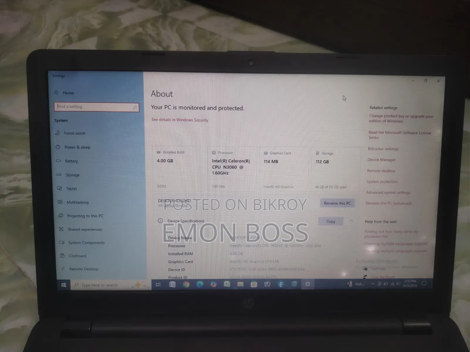 Laptop HP 15-Ra003nia 4GB Intel Celeron SSD 128GB